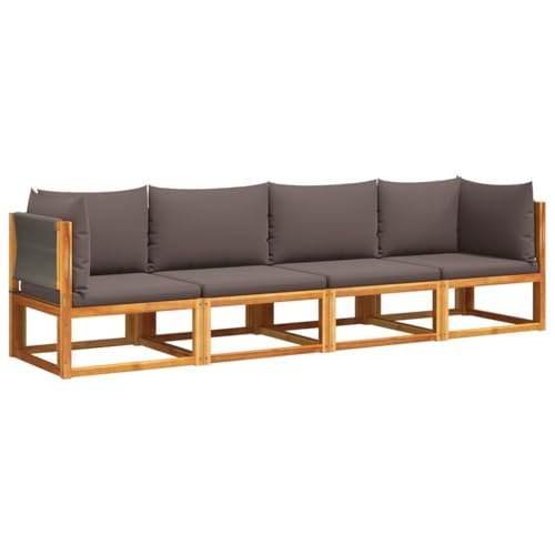 4er Set Gartensofa mit Grau Kissen, Freizeitsofa mit Rückenlehne & Massivholzrahmen für Terrasse Balkon, Massivholz Akazie 65 x 65 x 65 cm Braun von Makastle