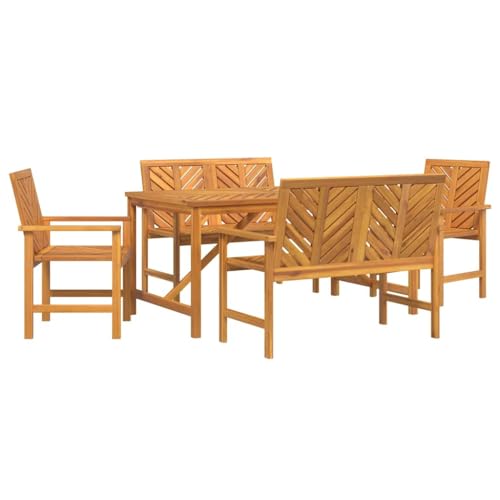 5-TLG Garten-Essgruppe, 1 Tisch und 2 Stühle, 2 Bänke für Balkon, Terrasse, Poolbereich, Wetterfeste, 150x90x74 cm Braun Akazie Massivholz 5-TLG Garten-Essgruppe, 1 Tisch und 2 Stühle, 2 Bänke für Balkon, Terrasse, Poolbereich, Wetterfeste, 150x90x74 cm Braun Akazie Massivholz von Makastle