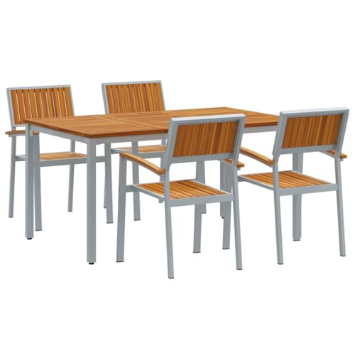 5-TLG Garten-Essgruppe, 1 Tisch und 4 Sessel für Balkon, Terrasse, Poolbereich, 150x90x75 cm Grau und Braun Stahl und Massives Akazienholz 5-TLG Garten-Essgruppe, 1 Tisch und 4 Sessel für Balkon, Terrasse, Poolbereich, 150x90x75 cm Grau und Braun Stahl und Massives Akazienholz von Makastle