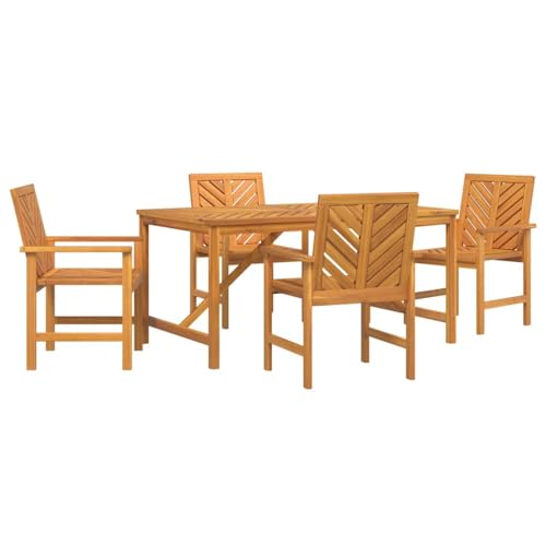 5-TLG Garten-Essgruppe, 1 Tisch und 4 Stühle für Balkon, Terrasse, Poolbereich, Wetterfeste, 150x90x74 cm Braun Akazie Massivholz von Makastle
