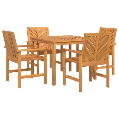 5-TLG Garten-Essgruppe, 1 Tisch und 4 Stühle für Balkon, Terrasse, Poolbereich, Wetterfeste, 90x90x74 cm Akazie Massivholz von Makastle