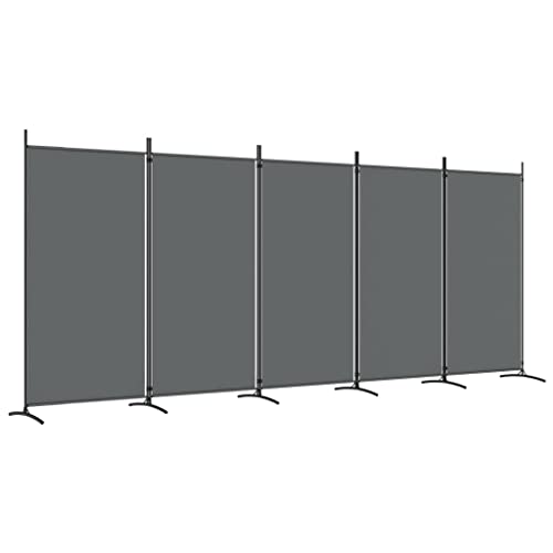 5 Teilig Paravent Stoff Raumteiler Trennwand Balkon Sichtschutz Stellwand Freistehend Faltbar Wand Trennwand Umkleide, Paravent Anthrazit 433x180 cm von Makastle