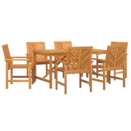 7-TLG Garten-Essgruppe, 1 Tisch und 6 Stühle für Balkon, Terrasse, Poolbereich, Wetterfeste, 150x90x74 cm Braun Akazie Massivholz von Makastle