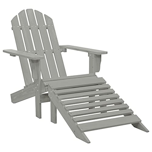 Adirondack-Gartenstuhl mit Fußstütze, Loungesessel mit Armlehne & Rückenlehne für Terrasse Rasen, Haltbarkeit, Holz 70 x 153 x 88 cm Grau von Makastle
