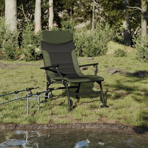 Angelstuhl mit Verstellbare Beine, Klappstuhl mit Breite Handläufe für Picknick Camping, Belastbar bis 180 kg, Grün 58 x 75 x 94-104 cm Stahl von Makastle