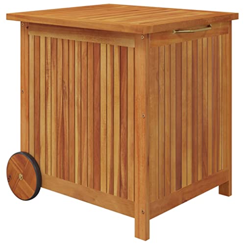 Auflagenbox Holz Gartenbox mit Rollen and Innenbeutel, Klein Kissenbox Kissentruhe Aufbewahrungsbox Gartentruhe Gerätebox Tischtruhe für Indoor und Outdoor, 60x50x58 cm Massivholz Akazie von Makastle