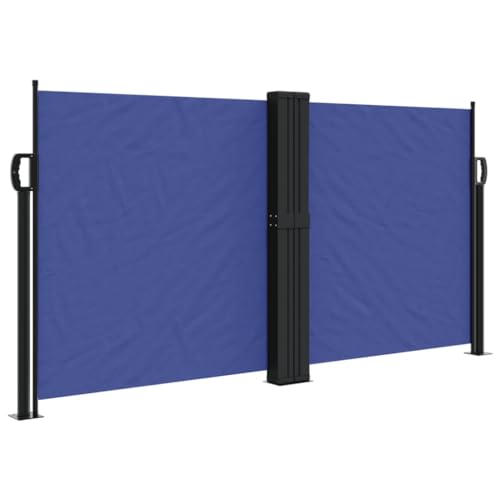 Ausziehbar Seitenmarkise mit Metallrahmen, Doppelseitige Markise mit Zubehör für Terrasse Arkade, Gute Privatsphäre, Blau 120x1000 cm Polyester von Makastle