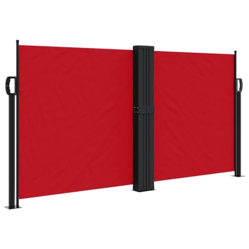 Ausziehbar Seitenmarkise mit Metallrahmen, Doppelseitige Markise mit Zubehör für Terrasse Arkade, Gute Privatsphäre, Rot 120x1000 cm Polyester von Makastle