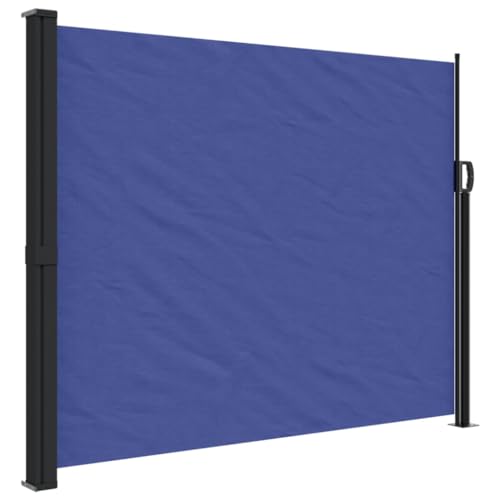 Ausziehbar Seitenmarkise mit Zubehör & Metallrahmen, Sichtschutz Atmungsaktiv für Terrasse, Garten, UV-Schutz, Blau 160x600 cm Polyester von Makastle