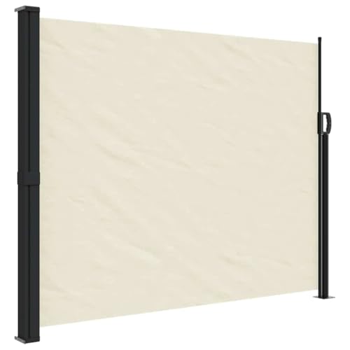 Ausziehbar Seitenmarkise mit Zubehör & Metallrahmen, Sichtschutz Atmungsaktiv für Terrasse, Garten, UV-Schutz, Creme 160x600 cm Polyester von Makastle