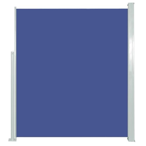 Ausziehbare Seitenmarkise mit Montagezubehör, Seitenrollo mit Metallrahmen für Garten & Balkon, Sichtschutz, UV-Schutz, Polyester 100×500 cm Blau von Makastle