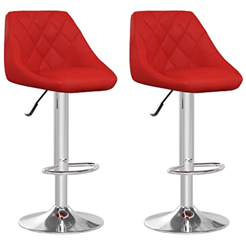 Barhocker Drehbar mit Rückenlehne, 2er Set, Bürostühle mit Fußbank für Restaurants Cafés, Höhenverstellbar, Weinrot 44 x 46 x (82-103) cm Kunstleder von Makastle