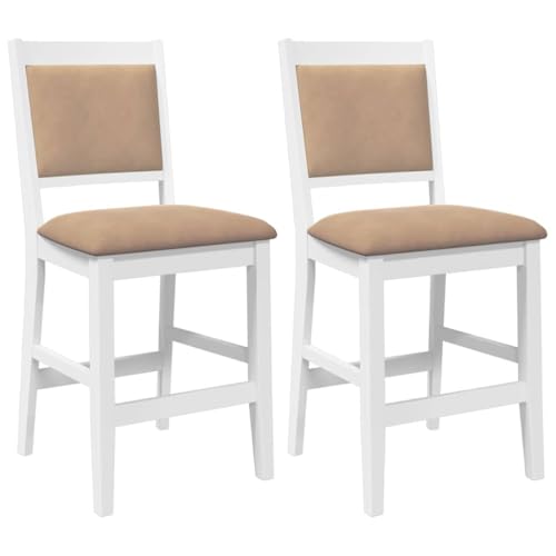 Barhocker mit Braun Kissen, 2er Set, Loungesessel mit Rückenlehne & Fußstütze für Küche Esszimmer usw, Weiß 50 x 52 x 104 cm Massivholz Gummibaum Barhocker mit Braun Kissen, 2er Set, Loungesessel mit Rückenlehne & Fußstütze für Küche Esszimmer usw, Weiß 50 x 52 x 104 cm Massivholz Gummibaum von Makastle