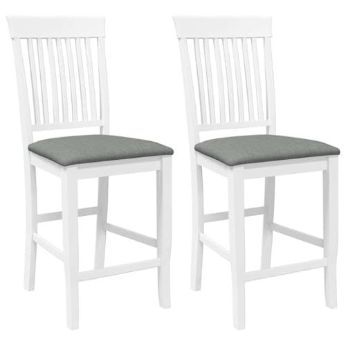 Barhocker mit Grau Kissen, 2er Set, Esszimmerstuhl mit Lattenrost-Rückenlehne für Küche Terrasse usw, Weiß 48 x 52,5 x 107 cm Massivholz Gummibaum von Makastle