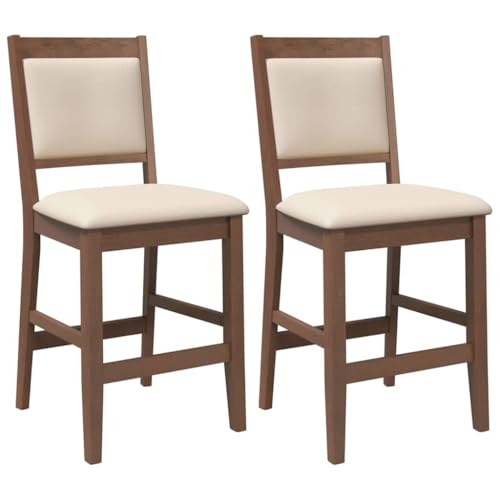 Barhocker mit Hell Kissen, 2er Set, Loungesessel mit Rückenlehne & Fußstütze für Küche Esszimmer usw, Braun 50 x 52 x 104 cm Massivholz Gummibaum Barhocker mit Hell Kissen, 2er Set, Loungesessel mit Rückenlehne & Fußstütze für Küche Esszimmer usw, Braun 50 x 52 x 104 cm Massivholz Gummibaum von Makastle