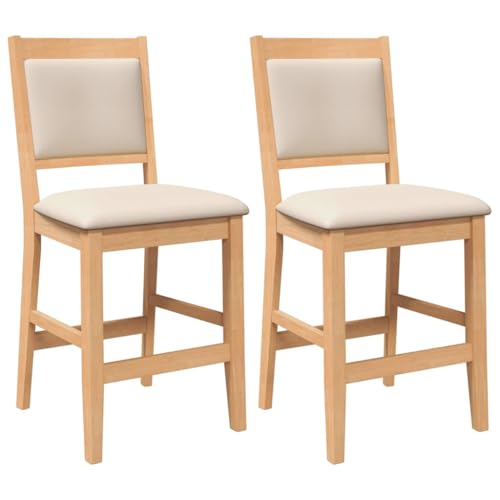 Barhocker mit Hell Kissen, 2er Set, Loungesessel mit Rückenlehne & Fußstütze für Küche Esszimmer usw, Natur 50 x 52 x 104 cm Massivholz Gummibaum Barhocker mit Hell Kissen, 2er Set, Loungesessel mit Rückenlehne & Fußstütze für Küche Esszimmer usw, Natur 50 x 52 x 104 cm Massivholz Gummibaum von Makastle