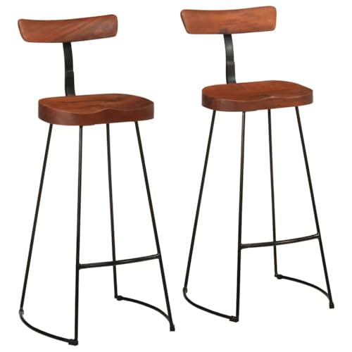 Barhocker mit Lehne & Fußbank, 2er Set, Küchenstuhl mit Schwarz Metallrahmen für Esszimmer Studie, Braun 49x43x103 cm Mango Massivholz von Makastle