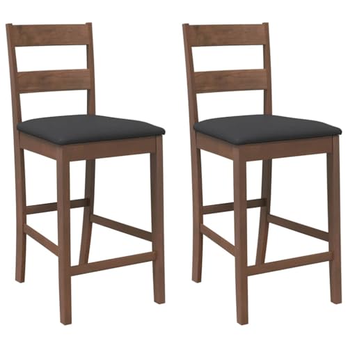 Barhocker mit Schwarz Kissen, 2er Set, Küchenhocker mit Rückenlehne & Fußstütze für Schlafzimmer Küche, Massivholz Gummibaum 41,5 x 48 x 95 cm Braun von Makastle