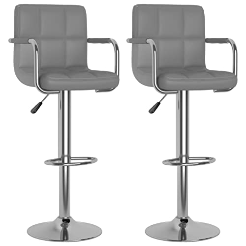 Barhocker mit Stahlrahmen, 2er Set, Drehbar Küchenhocker mit Rückenlehne Fußbank für Studie Büro, Höhenverstellbar, Grau 48 x 47 x (90-111) cm Kunstleder von Makastle