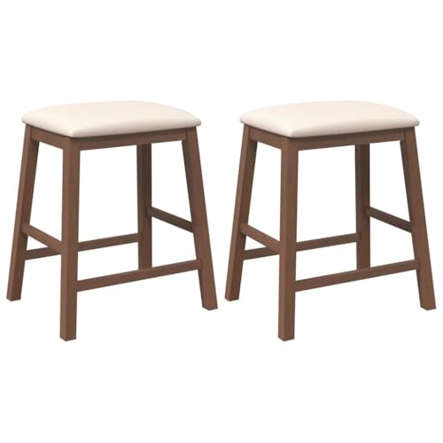 Barstühle mit Hell Kissen, 2er Set, Küchenhocker mit 4 Beine aus Massivholz Gummibaum für Wohnzimmer Esszimmer usw, Braun 52 x 41 x 63 cm von Makastle