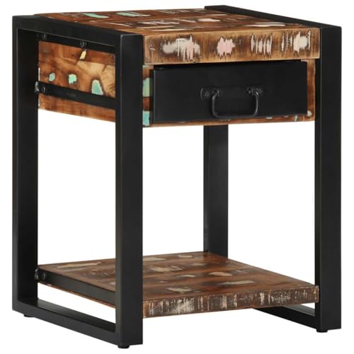 Beistelltisch, Kleiner Tisch, Schmaler Couchtisch, Nachttisch mit 1 Schublade und 1 Ablage, für Wohnzimmer, Schlafzimmer, Vintagebraun und Schwarz, Mehrfarbig 40x40x50 cm Altholz Massiv von Makastle