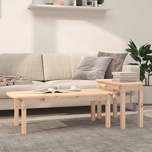 Couchtisch 2er Set, Wohnzimmertisch, Beistelltisch, Kaffeetisch, Sofatisch für Wohnzimmer Schlafzimmer, Massivholz Kiefer von Makastle