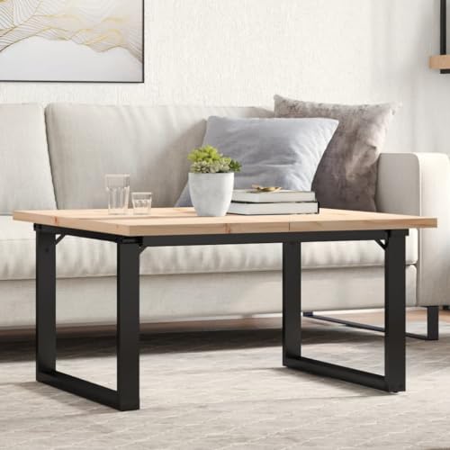 Couchtisch mit Holzplatte & Metallrahmen, Wohnzimmertisch, Sofatisch, Kleiner Tisch für Wohnzimmer Schlafzimmer, einfacher Aufbau, 90x90x45,5 cm Massivholz Kiefer & Gusseisen von Makastle
