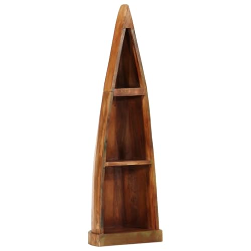 Dekorativer Rahmen Boot-Look mit 3 Regale, Vitrine dauerhaft für Schlafzimmer, Wohnzimmer, zum Stellen oder Hängen, Braun 39x27x127 cm Altholz Massiv von Makastle