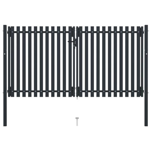 Doppelflügel Zauntor mit Metallrahmen, Hoftor mit Schlösser, Griffe und Stecker für Bauernhof, Park, Einfach zu montieren, Stahl 306x220 cm Anthrazit Doppelflügel Zauntor mit Metallrahmen, Hoftor mit Schlösser, Griffe und Stecker für Bauernhof, Park, Einfach zu montieren, Stahl 306x220 cm Anthrazit von Makastle