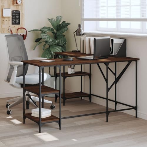Eckschreibtisch mit Stauraum, L-förmiger Schreibtisch mit Metallgestell, Workstation Computertisch Bürotisch für Homeoffice, einfacher Aufbau, Braun Eichen-Optik 139x139x75 cm Eckschreibtisch mit Stauraum, L-förmiger Schreibtisch mit Metallgestell, Workstation Computertisch Bürotisch für Homeoffice, einfacher Aufbau, Braun Eichen-Optik 139x139x75 cm von Makastle