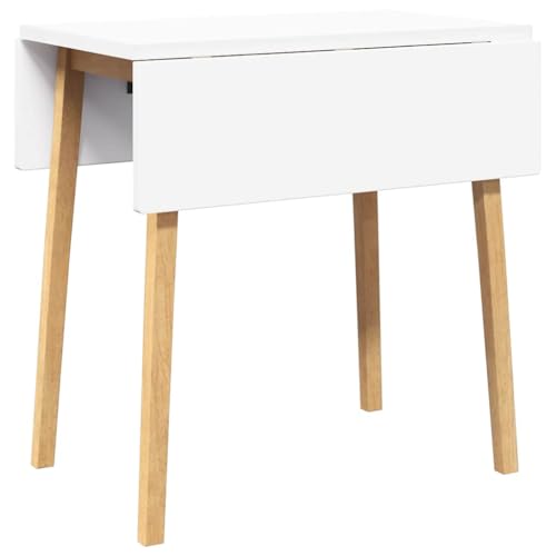 Esstisch mit Klappbare Tischplatte, Rechteckige Küchentisch für Esszimmer Wohnzimmer, Natur & Weiß 90/45 x 75 x 75 cm Massivholz Gummibaumholz Esstisch mit Klappbare Tischplatte, Rechteckige Küchentisch für Esszimmer Wohnzimmer, Natur & Weiß 90/45 x 75 x 75 cm Massivholz Gummibaumholz von Makastle