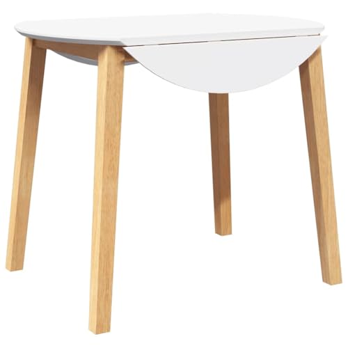 Esstisch runde mit Klappbare Tischplatte, Küchentisch mit Holzbeine für Esszimmer Wohnzimmer, Natur 90 x 90/55 x 74 cm Massivholz Gummibaumholz von Makastle