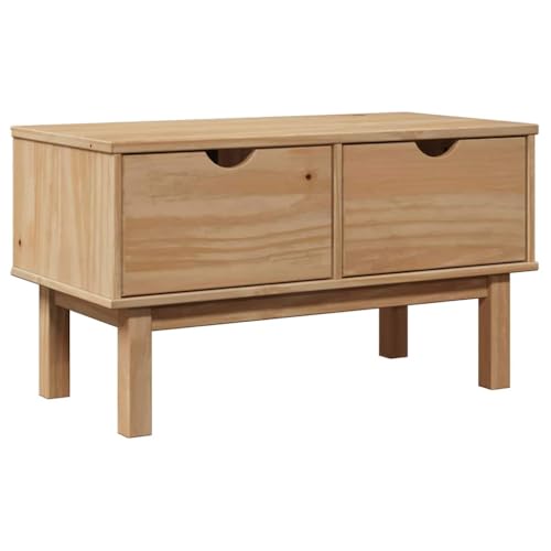 Flurbank Rechteckig mit 2 Schubladen, Schuhwechselbank mit Holzbeine für Schlafzimmer Wohnzimmer, Braun 80x40x45 cm Massivholz Kiefer von Makastle