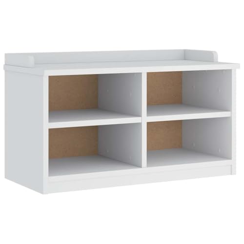 Flurbank Rechteckig mit 4 offene Fächer, Eingangshocker mit Regal für Schlafzimmer Wohnzimmer, Weiß 87x40x50 cm Massivholz Kiefer von Makastle
