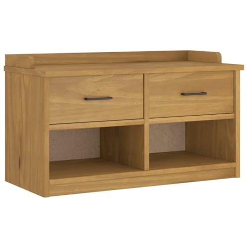 Flurbank mit 2 Schubladen und 2 offene Fächer, Eingangshocker mit handhaben für Schlafzimmer Wohnzimmer, Walnuss-Finish 87x40x50 cm Massivholz Kiefer Flurbank mit 2 Schubladen und 2 offene Fächer, Eingangshocker mit handhaben für Schlafzimmer Wohnzimmer, Walnuss-Finish 87x40x50 cm Massivholz Kiefer von Makastle