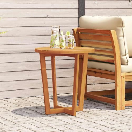 Garten Beistelltisch Rund Wetterfest, UV beständig, Terrassentisch für Balkon, Garten und Camping, Brown Ø70x75 cm Massivholz Akazie von Makastle