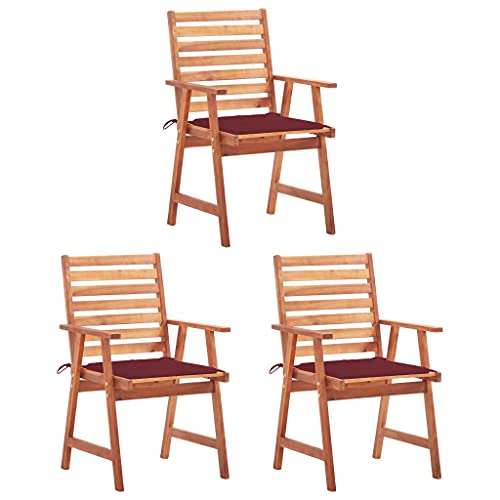 Garten-Essstühle mit Armlehne, 3er Set, Esszimmerstühle mit Weinrot Kissen für Balkon Terrasse, Haltbarkeit, Braun 56 x 62 x 92 cm Massivholz Akazie Garten-Essstühle mit Armlehne, 3er Set, Esszimmerstühle mit Weinrot Kissen für Balkon Terrasse, Haltbarkeit, Braun 56 x 62 x 92 cm Massivholz Akazie von Makastle