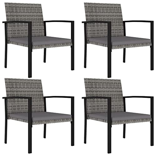 Garten-Essstühle mit Armlehnen, 4er Set, Küchenstühle mit Creme Sitzkissen für Terrasse Balkon, Stabile Struktur, Poly Rattan 58.5 x 53 x 83 cm Grau von Makastle