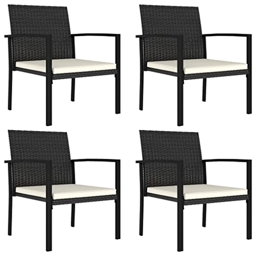 Garten-Essstühle mit Armlehnen, 4er Set, Küchenstühle mit Creme Sitzkissen für Terrasse Balkon, Stabile Struktur, Poly Rattan 58.5 x 53 x 83 cm Schwarz Garten-Essstühle mit Armlehnen, 4er Set, Küchenstühle mit Creme Sitzkissen für Terrasse Balkon, Stabile Struktur, Poly Rattan 58.5 x 53 x 83 cm Schwarz von Makastle