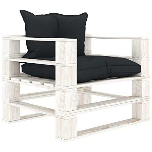 Garten-Palettensofa mit Rückenlehne & Armlehne, Outdoor-Sofa mit Anthrazit Kissen für Terrasse Balkon, Weiß 80 x 67,5 x 60,8 cm Kiefernholz Garten-Palettensofa mit Rückenlehne & Armlehne, Outdoor-Sofa mit Anthrazit Kissen für Terrasse Balkon, Weiß 80 x 67,5 x 60,8 cm Kiefernholz von Makastle