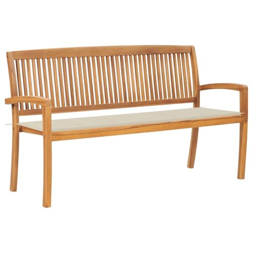 Gartenbank mit Cremeweiß Auflage, Holzbank Stapelbare für Park oder Wintergarten, Bequeme Aufbewahrung, 159 x 57,5 x 90 cm Massivholz Teak Braun Gartenbank mit Cremeweiß Auflage, Holzbank Stapelbare für Park oder Wintergarten, Bequeme Aufbewahrung, 159 x 57,5 x 90 cm Massivholz Teak Braun von Makastle