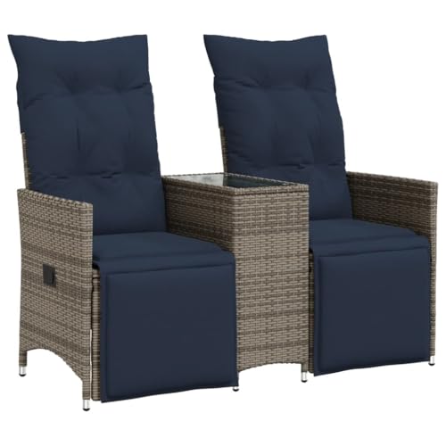 Gartensofa 2-Sitzer mit Glastisch, Liegesofa mit Verstellbar Rückenlehne und Fußablage für Terrasse Balkon, Grau 130 x 59 x 92 cm Poly Rattan Gartensofa 2-Sitzer mit Glastisch, Liegesofa mit Verstellbar Rückenlehne und Fußablage für Terrasse Balkon, Grau 130 x 59 x 92 cm Poly Rattan von Makastle