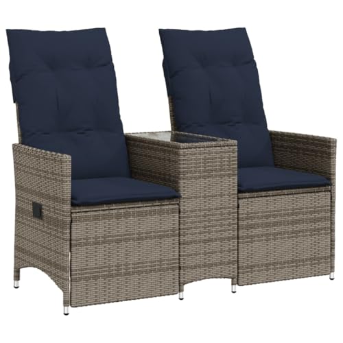 Gartensofa 2-Sitzer mit Glastisch, Liegesofa mit Verstellbar Rückenlehne und Sitzkissen für Terrasse Balkon, Grau 130 x 59 x 92 cm Poly Rattan Gartensofa 2-Sitzer mit Glastisch, Liegesofa mit Verstellbar Rückenlehne und Sitzkissen für Terrasse Balkon, Grau 130 x 59 x 92 cm Poly Rattan von Makastle