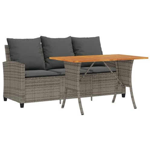 Gartensofa 3-Sitzer mit Dunkelgrau Kissen & Holztisch, Polyrattan-Stuhl mit Armlehnen und Rückenlehnen für Terrasse Balkon, Grau 168 x 72 x 79 cm Gartensofa 3-Sitzer mit Dunkelgrau Kissen & Holztisch, Polyrattan-Stuhl mit Armlehnen und Rückenlehnen für Terrasse Balkon, Grau 168 x 72 x 79 cm von Makastle