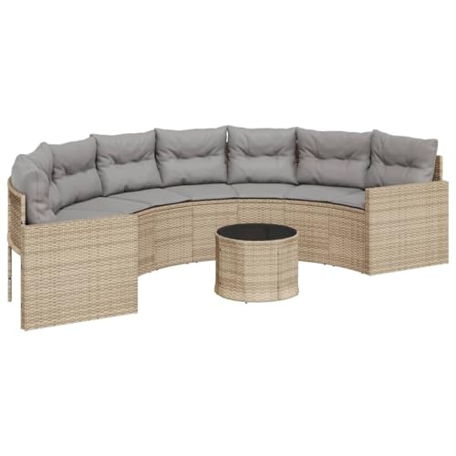 Gartensofa Halbrundes mit Glastisch und Hellgrau Kissen, Polyrattan-Stuhl mit Armlehnen und Rückenlehne für Terrasse Balkon, Beige 287 x 70 cm Gartensofa Halbrundes mit Glastisch und Hellgrau Kissen, Polyrattan-Stuhl mit Armlehnen und Rückenlehne für Terrasse Balkon, Beige 287 x 70 cm von Makastle