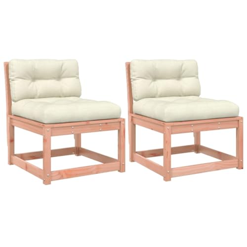 Gartensofa mit Rückenlehne 2er Set, Rechteckig Loungesessel mit Cremeweiß Kissen für Terrasse Balkon, Natur 63,5 x 73 x 78 cm Massivholz Douglasie von Makastle