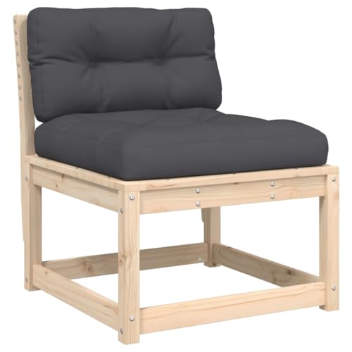 Gartensofa mit Rückenlehne und Anthrazit Kissen, Rechteckig Loungesessel für Terrasse Balkon, Natur 63,5 x 73 x 78 cm Massivholz Kiefer von Makastle