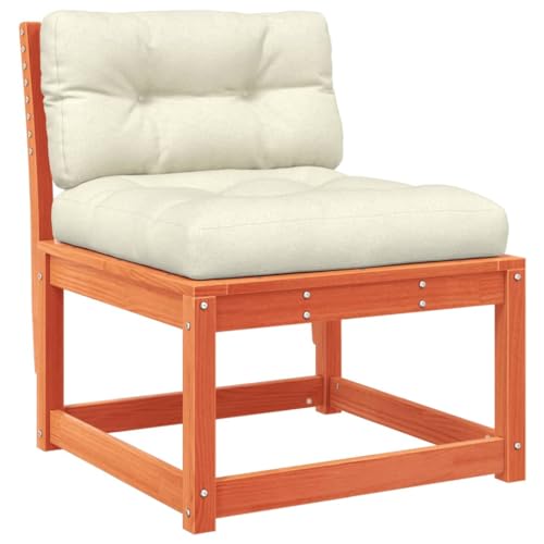 Gartensofa mit Rückenlehne und Cremeweiß Kissen, Rechteckig Loungesessel für Terrasse Balkon, Wachsbraun 63,5 x 73 x 78 cm Massivholz Kiefer von Makastle