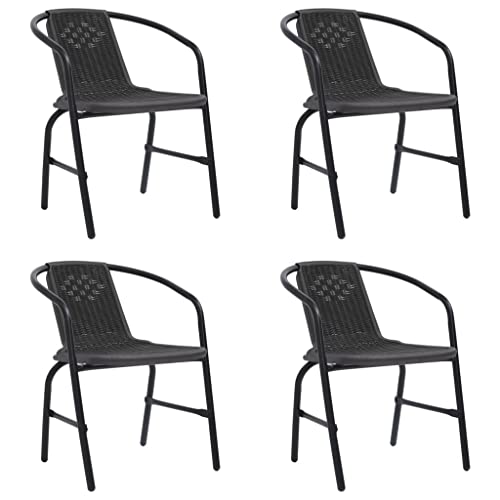 Gartenstühle, 4er Set, Armlehnensessel mit Metallbeinen & Gebogene Rückenlehne für Balkon Hinterhof, 110 kg belastbar, Kunststoff 62 x 55 x 74 cm Schwarz Gartenstühle, 4er Set, Armlehnensessel mit Metallbeinen & Gebogene Rückenlehne für Balkon Hinterhof, 110 kg belastbar, Kunststoff 62 x 55 x 74 cm Schwarz von Makastle