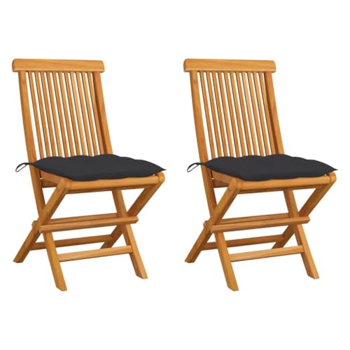 Gartenstühle Klappbar, 2er Set, Esszimmerstühle mit Anthrazit Kissen für Balkon Terrasse, Einfach zu verstauen, Braun 47 x 60 x 89 cm Massivholz Teak Gartenstühle Klappbar, 2er Set, Esszimmerstühle mit Anthrazit Kissen für Balkon Terrasse, Einfach zu verstauen, Braun 47 x 60 x 89 cm Massivholz Teak von Makastle